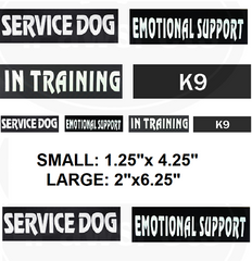 SERVICE DOG, EMOTIONAL SUPPORT ANIIMAL ESA E.S.A. PATCHES SMALL MEDIUM S L