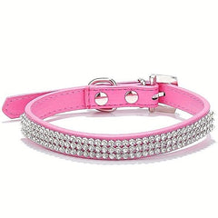 ROSE Rhinestone Diamond Dog Collar Leather Dog Puppy Cat Kitten XS S M L