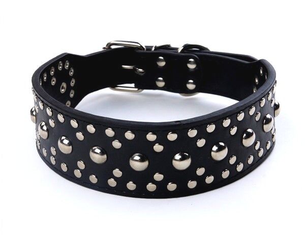 Studded Spiked Metal Dog Collar Faux Leather Large Pitbull Mastiff Spike L XL