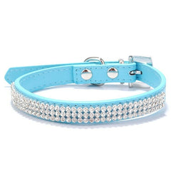 BLUE Rhinestone Diamond Dog Collar Leather Dog Puppy Cat Kitten XS S M L