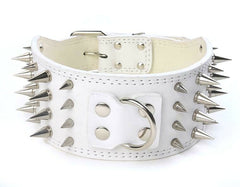 3" WIDE RAZOR SHARP Spiked Studded Leather Dog Pet Collar 4-ROWS 19-22" 21-24"