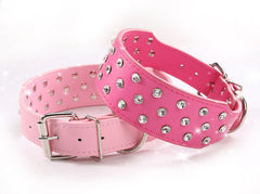 Rhinestone Dog Collar Leather Pitbull Diamonds Bling Pet Pup Non Spike S M L XL