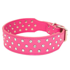 Rhinestone Dog Collar Leather Pitbull Diamonds Bling Pet Pup Non Spike S M L XL