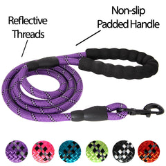 5FT Service Dog Rope Leash Lead Train Padded Handle Reflective Nylon M L Black