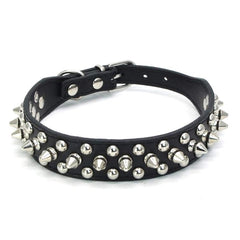 Small Dog Spiked Studded Rivets Pet Leather Collar Can Go With Harness S M-BLACK