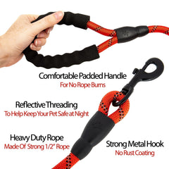 5FT Service Dog Rope Leash Lead Train Padded Handle Reflective Nylon M L Black