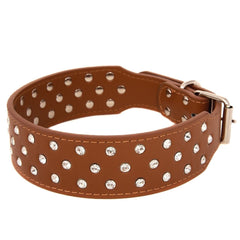 Rhinestone Dog Collar Leather Pitbull Diamonds Bling Pet Pup Non Spike S M L XL