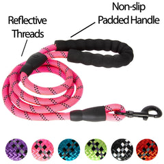 5FT Service Dog Rope Leash Lead Train Padded Handle Reflective Nylon M L Black