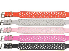 Rhinestone Dog Collar Leather Pitbull Diamonds Bling Pet Pup Non Spike S M L XL
