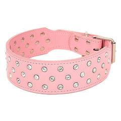 Rhinestone Dog Collar Leather Pitbull Diamonds Bling Pet Pup Non Spike S M L XL