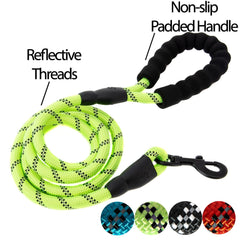 5FT Service Dog Rope Leash Lead Train Padded Handle Reflective Nylon M L Black
