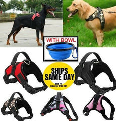 No Pull Adjustable Dog Pet Vest Harness PLUS COLLAPSIBLE BOWL Nylon Small XL XXL