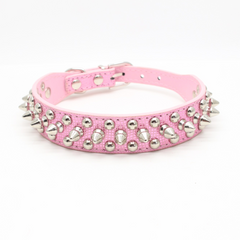 Small Dog Spiked Studded Rivets Leather Collar Can Go With Harness PINK SPARKLE