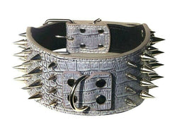3" WIDE RAZOR SHARP Spiked Studded Leather Dog Pet Collar 4-ROWS 19-22" 21-24"