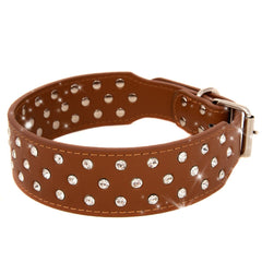 Rhinestone Dog Collar Leather Pitbull Diamonds Bling Pet Pup Non Spike S M L XL