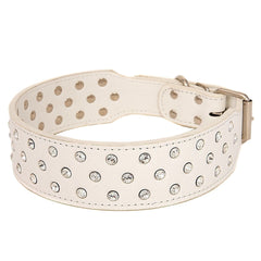 Rhinestone Dog Collar Leather Pitbull Diamonds Bling Pet Pup Non Spike S M L XL