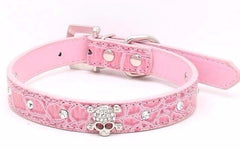 SKULL Diamond Crystal Rhinestone Leather Dog Cat Collar Puppy Blink Pink Cutie