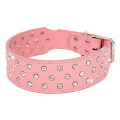 Rhinestone Dog Collar Leather Pitbull Diamonds Bling Pet Pup Non Spike S M L XL