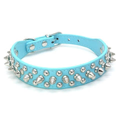 Small Dog Spiked Studded Rivets Pets Leather Collar Can Go With Harness S M-BLUE