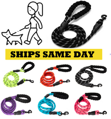 5FT Service Dog Rope Leash Lead Train Padded Handle Reflective Nylon M L Black