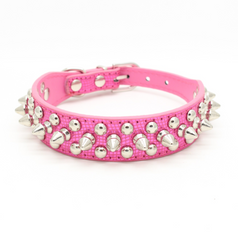 Small Dog Spiked Studded Rivets Leather Collar Can Go With Harness- ROSE SPARKLE