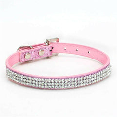 Rhinestone Leather Dog Collars Studded Adjustable Pink for Small Medium+KEYCHAIN