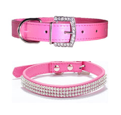 ROSE Rhinestone Diamond Dog Collar Leather Dog Puppy Cat Kitten XS S M L