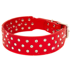 Rhinestone Dog Collar Leather Pitbull Diamonds Bling Pet Pup Non Spike S M L XL