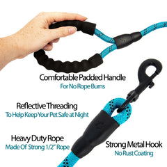 5FT Service Dog Rope Leash Lead Train Padded Handle Reflective Nylon M L Black