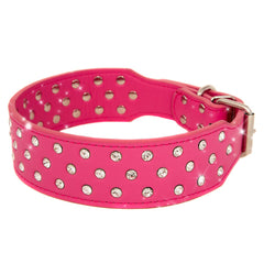 Rhinestone Dog Collar Leather Pitbull Diamonds Bling Pet Pup Non Spike S M L XL