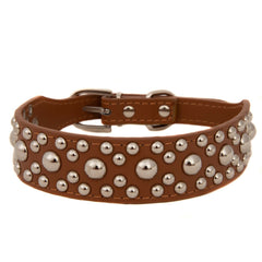 Studded Rivet Spiked Metal Dog PU Leather Collar Black Red Pink Brown Small S M