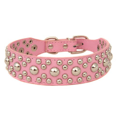 Studded Rivet Spiked Metal Dog PU Leather Collar Black Red Pink Brown Small S M