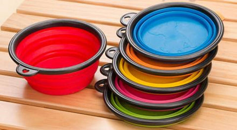 2 Collapsible Travel Dog Food Water Bowls BPA Lead Free Carbiners Red Blue Green