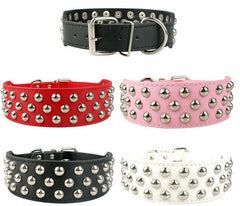 NEW PU Leather Dog Collar Rivets Studs Pit Bull Terrier Pets Large L XL 2" WIDE