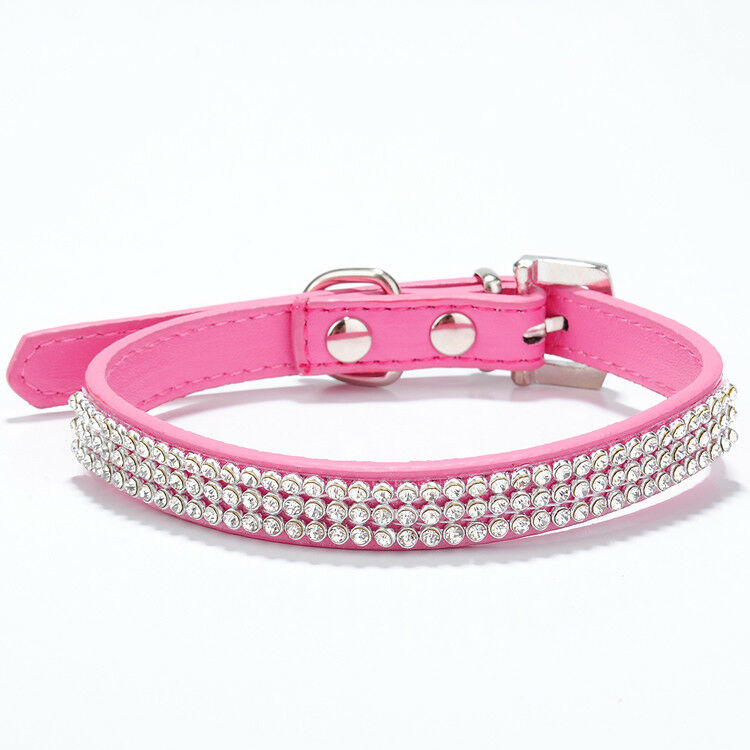 Pretty Diamond Crystal Rhinestones Leather Bling Collar for Dog Puppy Cat Kitten